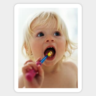 Baby girl brushing teeth (M830/1263) Sticker